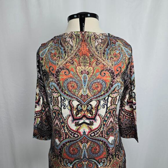 Unity World Wear Blouse Women's L Paisley Multi-Color Third Quarter Sleeve - Picture 9 of 16